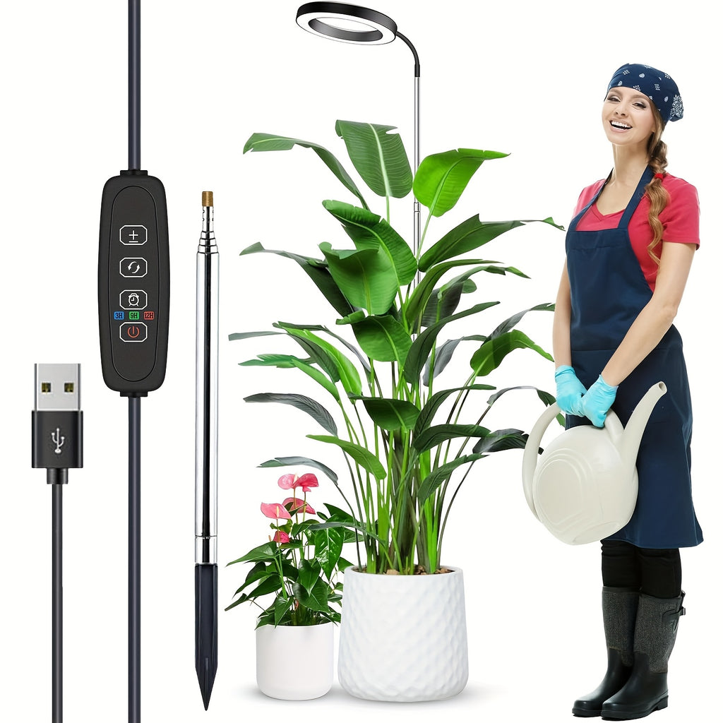 IGROWSLA 72 LED Full Spectrum Indoor Plant Grow Light, Dimmable Brightness, 3/9/12H Timer, Height 11.81-62.99 Inches, Suitable for Large Potted Plants, Painted Surface, USB Powered, No Battery Included