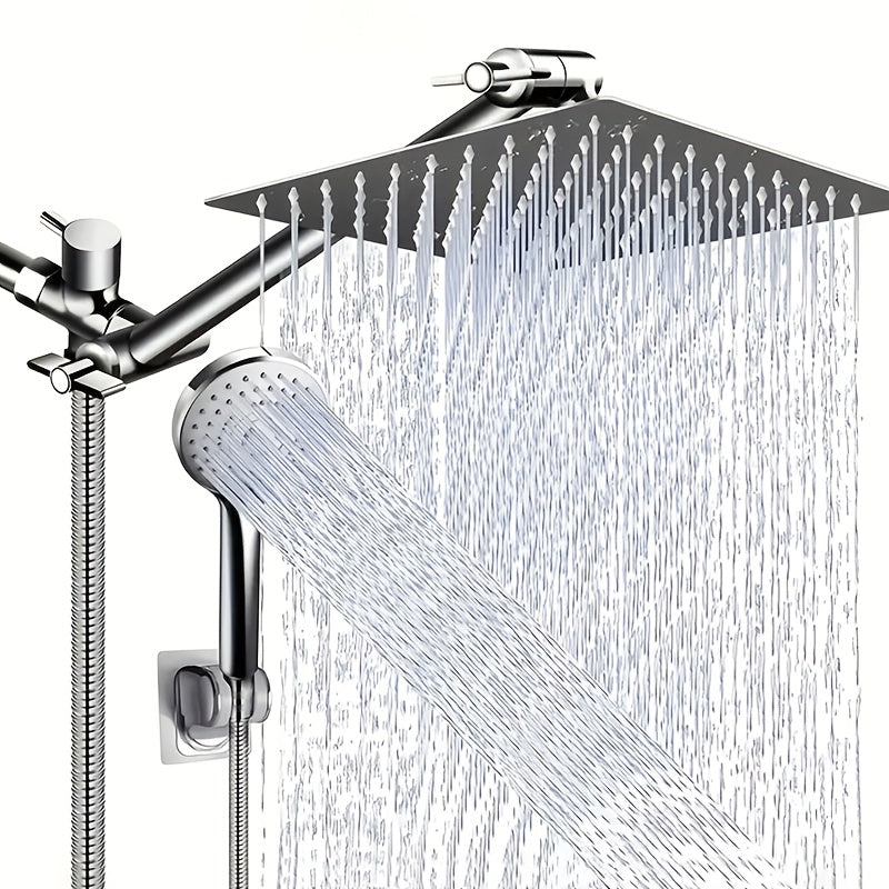 Shower Head - 8" High Pressure Rain Shower Head & Handheld Combo with 11" Extension Arm, 5-Setting Adjustable Leak-Proof, with Holder/Hose, Height & Angle Adjustable
