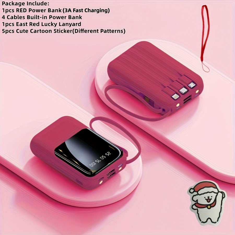 10000mAh Mini Cute 5W/15W/22.5W Super Fast Charging Multifunctional Power Bank, Large Capacity Rechargeable Portable Mobile Phone Charger, Built-in 4 Cables, Ultra-bright LED Lights, Outdoor Travel Battery Packs, Smart Digital Display, Micro & Type-C