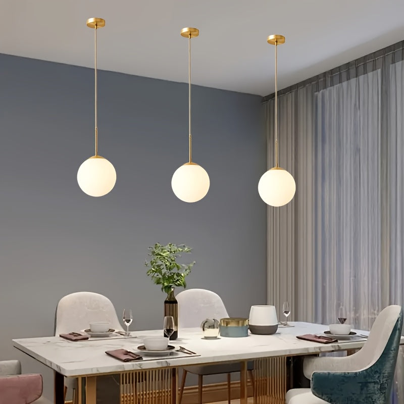 1-light | modern globe pendant light | mid-century pendant light | large 7.87-inch white globe glass shade, brushed brass finish pendant light, suitable for kitchen island (gold) - Christmas lighting fixture, Christmas decoration