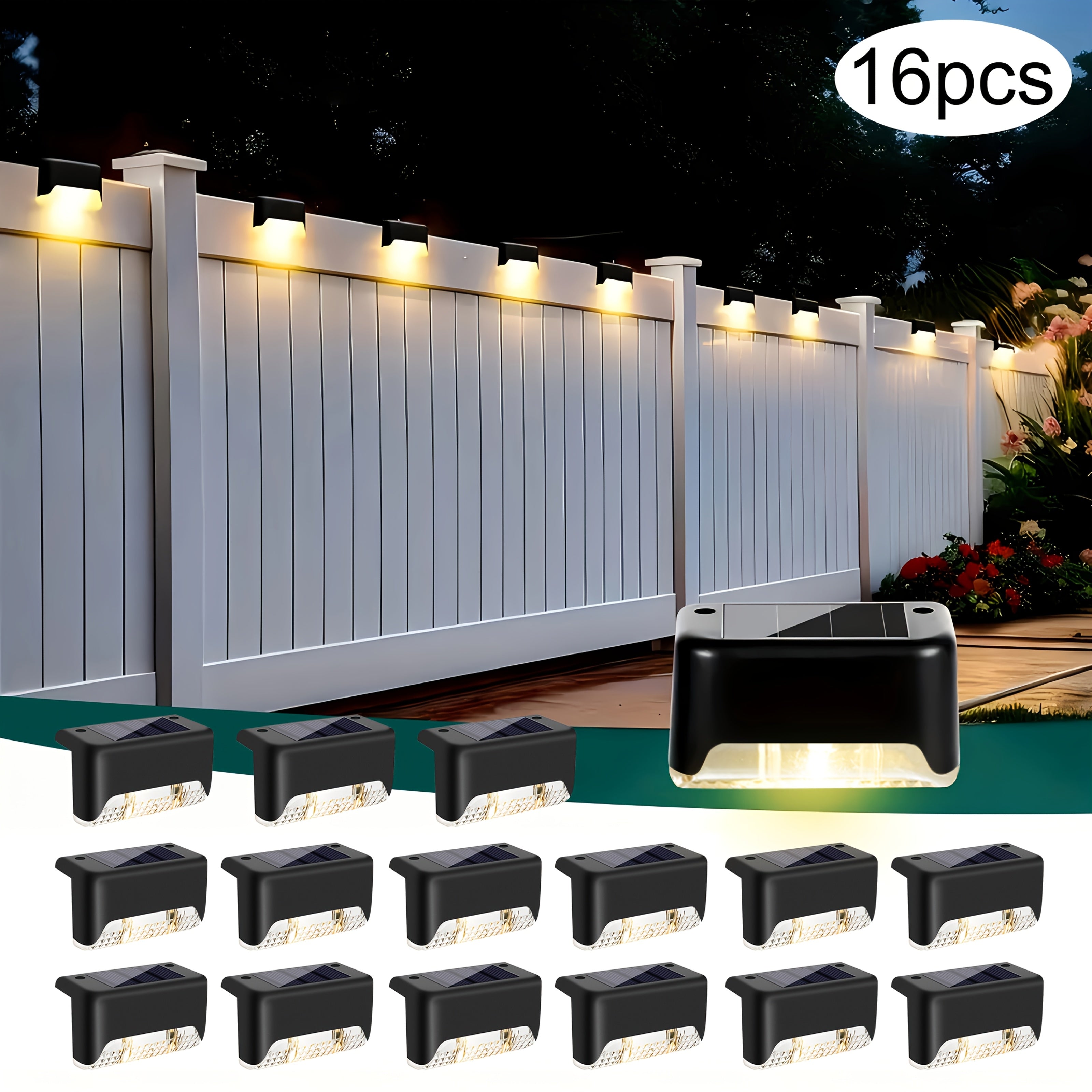 32/16/8 Pack Solar Outdoor Light, LED Solar Ground Insert Light, Solar Step Light, IP44 Waterproof, Courtyard Decorative Light, Solar Fence Light for Stairs, Steps, Railings, Courtyard, Patio and Walkways (Warm White)