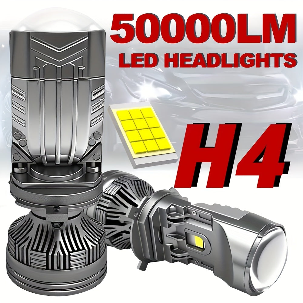 2 High Quality H4 LED Headlights H4-QB085, 50000 Lumens, 8054 CSP Chip, with External Driver Canbus Plug-and-Play, Auto Replacement Upgrade Bulb No Can-Bus Error, White Car LED Headlight Lighting, 12V