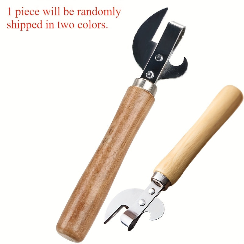 1 Piece Non-Slip Wooden Handle Effort-Saving Stainless Steel Can Opener – Manual Safe Bottle Opener Kitchen Tool for Home Kitchen, Restaurant, Bar, Camping, Outdoor – Father's Day Gift, Mother's Day Gift, Housewarming Gift, Christmas Gift