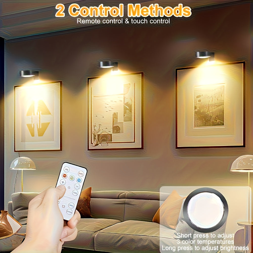 Gold/Black Wall Spotlight Fixture, Battery Operated (Batteries Not Included), Remote and Touch Control, LED Display Light, 3-Color Temperature Adjustable and Timer Picture Light, for Framed Art Portraits, Home Wall Decoration Display Light