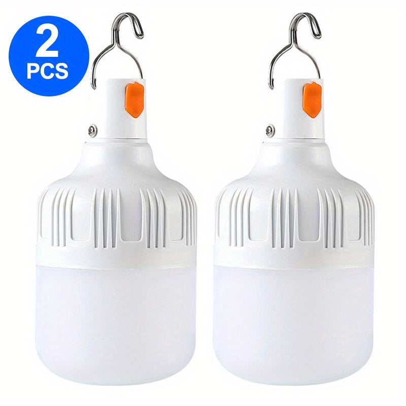2 smart rechargeable USB LED bulbs with motion sensor and emergency backup lighting, 3 lighting modes (dimmable night light emergency light), USB powered LED bulb with hook, energy-saving, suitable for home, camping, lantern