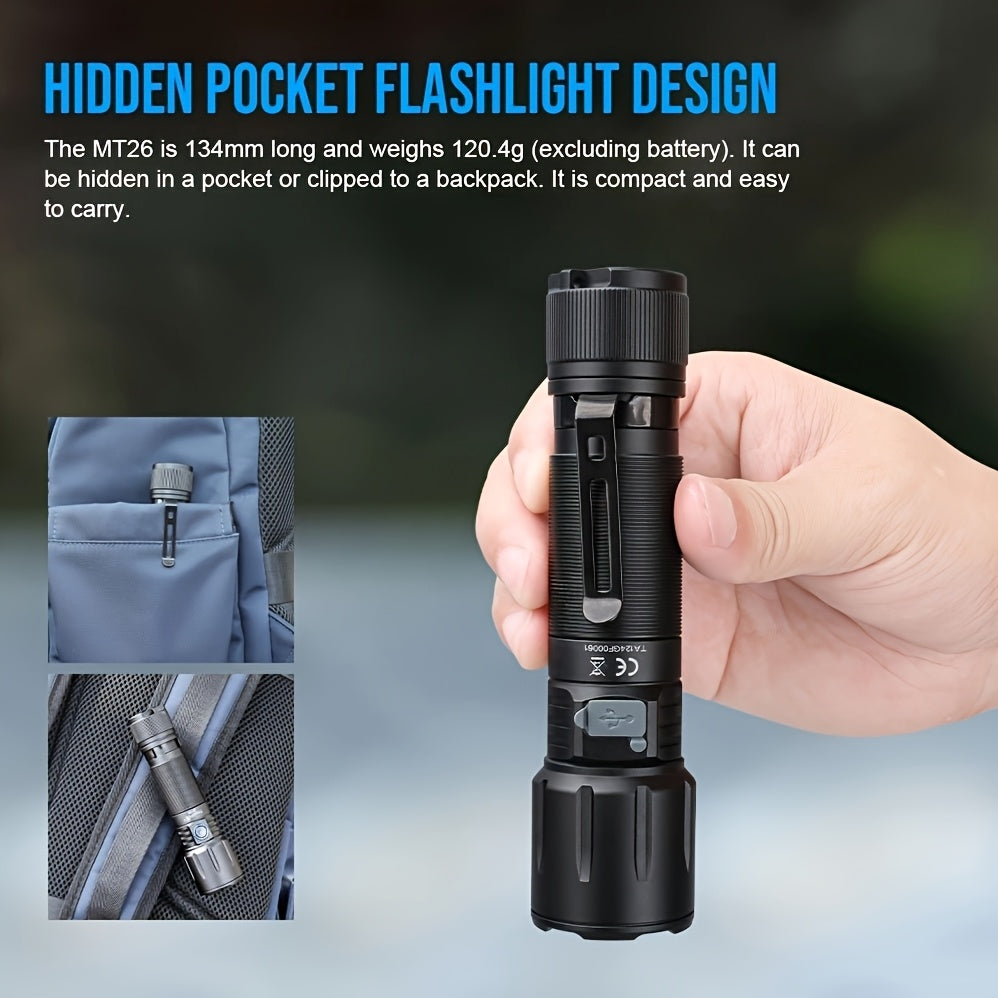 TrustFire MT26 Rechargeable LED Flashlight 3300 Lumen High Brightness Shockproof Work Light Type-C Charging for Disaster Prevention Camping Hiking Power Outage Emergency