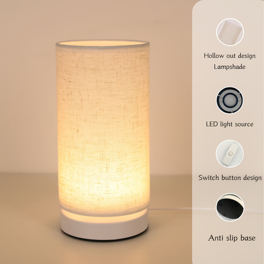 1 piece modern linen cylinder table lamp, with warm ambient lighting, USB powered and switch control - perfect for bedroom, office, nightstand, bookshelf decoration - cozy holiday gift, battery not included, bedroom light