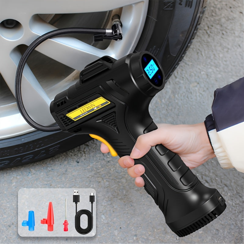 Portable Tire Inflator with Auto Shut-Off, Handheld Air Pump, 150 PSI Cordless Car Tire Pump, Digital Pressure Gauge / LED Light, for Car, Motorcycle, Bicycle, Balls – Compact, Rechargeable, Easy-to-Use Design, Auto Accessory