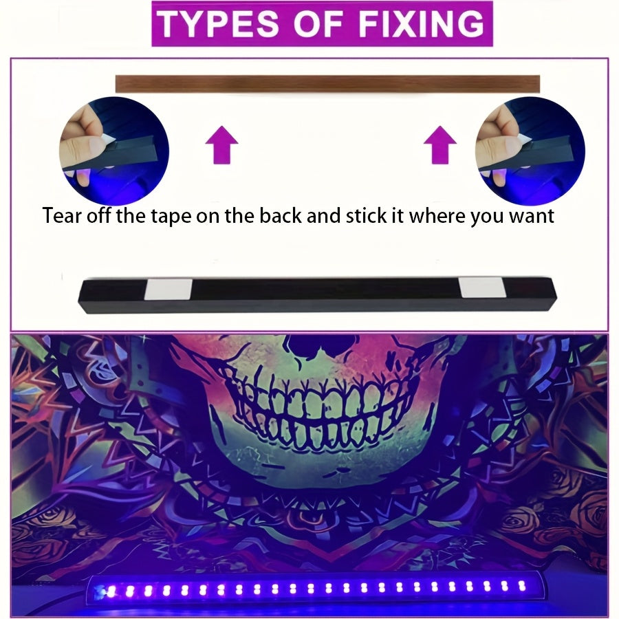 1/2-pack UV purple light tube, 48-LED UV black light, triangular USB black light, double-sided tape on the back for easy installation, suitable for holiday parties, fluorescent posters, stage lighting