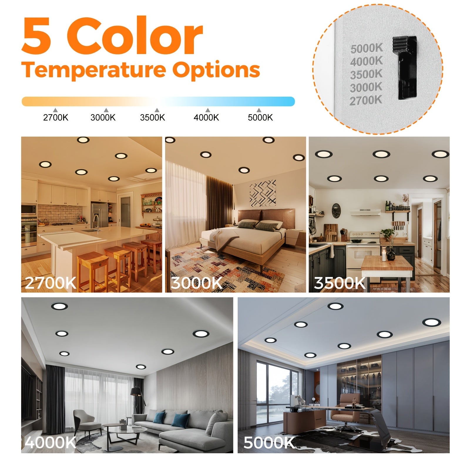 CycevSun 6/12/24-Pack Black Recessed Light, 6-Inch Dimmable & 5 CCT Selectable, 1050LM, 12W, 120V, ETL Certified, Perfect for Kitchen, Living Room, Bedroom, Hallway, Office, Basement