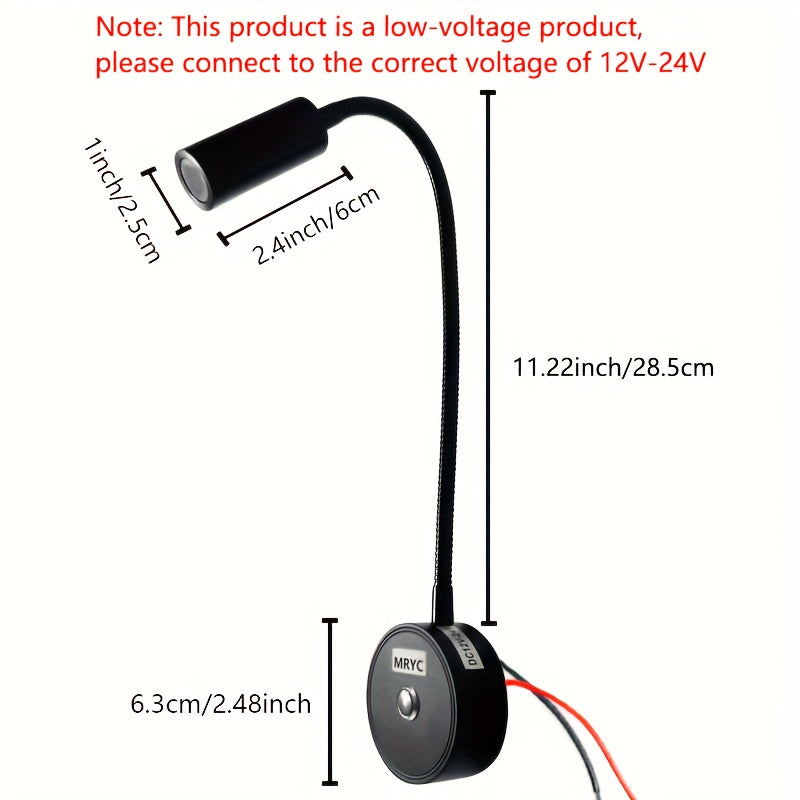 RV reading light 12V, camper van LED spotlight interior lamp bedside light, dimmable and color-adjustable, suitable for boats, trailers, vans and RVs