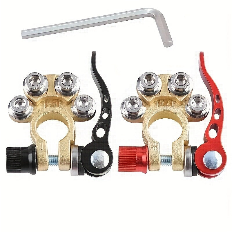 2-Piece Heavy Duty Brass Battery Terminal Connectors - 4-Way Quick Disconnect for Car, Truck & Marine