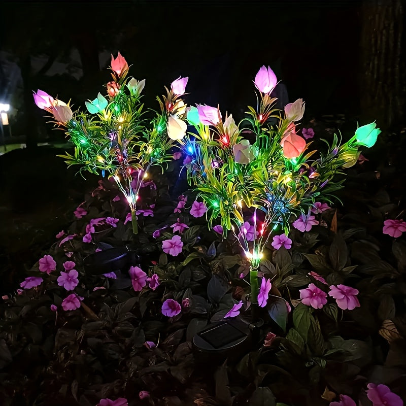 2026 Spring New Arrival! Solar 10-Head Colorful Light Gardenia Ground Insert Garden Light, Light Sensor, Automatic On/Off, Suitable for Garden, Path, Courtyard, Patio, Lawn, Valentine's Day Mother's Day
