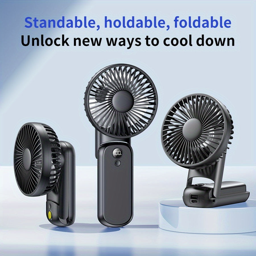6000mAh Portable Handheld Fan, 180° Foldable 5 Speed Adjustable, 6-22H Working Time, USB Rechargeable Mini Desktop Fan, Foldable Personal Cooling Fan for Travel Summer Outdoor Home Office