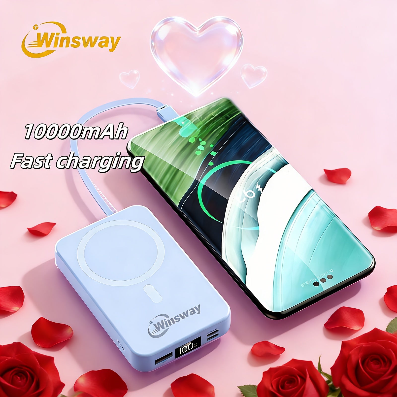 Winsway 10000Mah Magnetic Wireless Portable Charger, 22.5W Fast Charging Power Bank, Includes Type-C Data Cable, USB Port, LED Screen, And Foldable Stand, Ideal for Christmas Gifts for Iphone And Android Devices