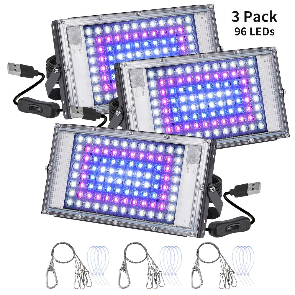 1-4 Pack 50/96/144 LED Full Spectrum Plant Grow Light, Ideal for Indoor Plant Seed Germination, Blooming and Fruiting, Equipped with 59 Inch Power Cord, USB Plug and Switch, Low Voltage 5V