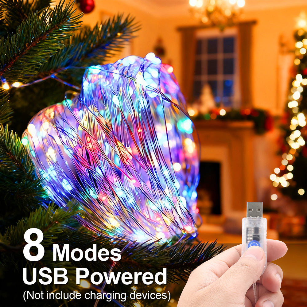 1 件，USB 仙女灯串，花环节日灯饰，USB 供电，300/200/100/50 LED，8 种模式，适用于派个、婚礼、房间、卧室、餐桌、万圣节装饰、节日灯饰的墙面装饰