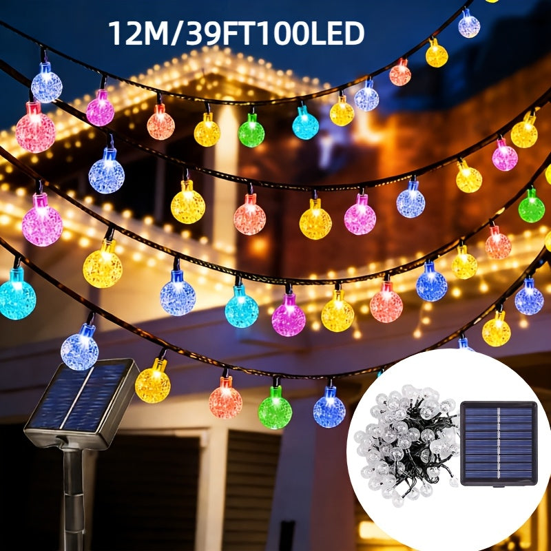 1串太阳能球灯，IP54防护等级，暖光/白光/彩色。LED灯和太阳能锂电池，适用于感恩节、情人节、新年、庭院、公园、广场、礼堂和节日装饰氛围