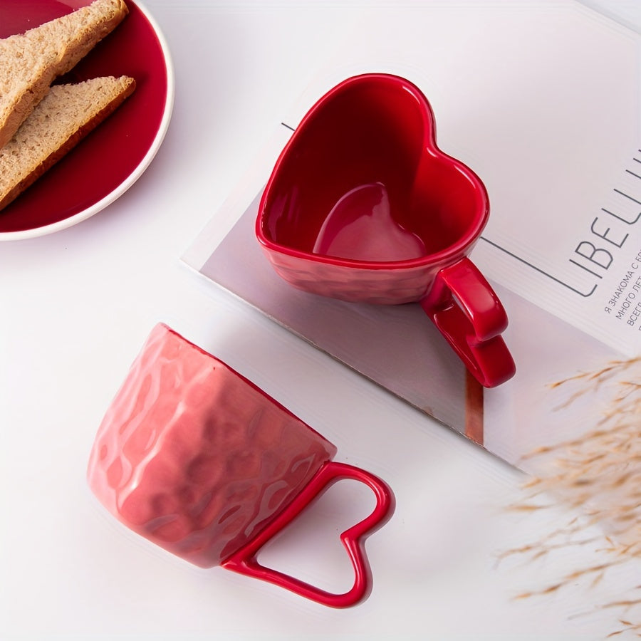 1 Red Heart-Shaped Ceramic Mug, Creative & Cute Coffee Cup, Suitable for Home & Office Use