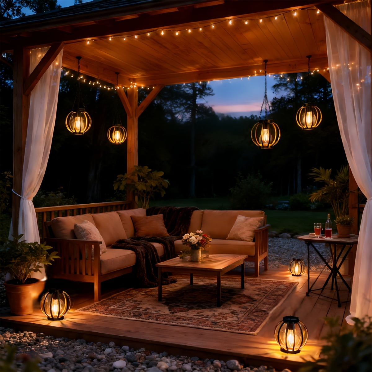HOTU 2-Pack Outdoor Hanging Light - IP65 Metal Solar Wall Light, Modern Pumpkin Shape / Lampshade Design, Suitable for Outdoor Lighting in Garden, Patio, Porch