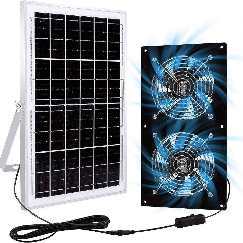 15W Solar Panel Exhaust Fan, High Airflow, with Backup Shutter, Ideal for Greenhouses, Attics, Chicken Coops, Garages and Basements