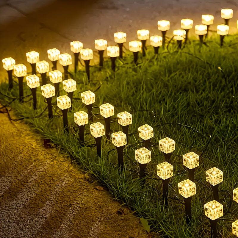 New / 8 Modes - High Brightness Solar Ice Cube Courtyard Decorative Light, Outdoor Glowing LED Light, Solar Outdoor Light, Ice Brick Light, IP44 Rated, Landscape Street Light, Lawn Ground Insert Light, 8 Modes, Festival Light, Garden Light