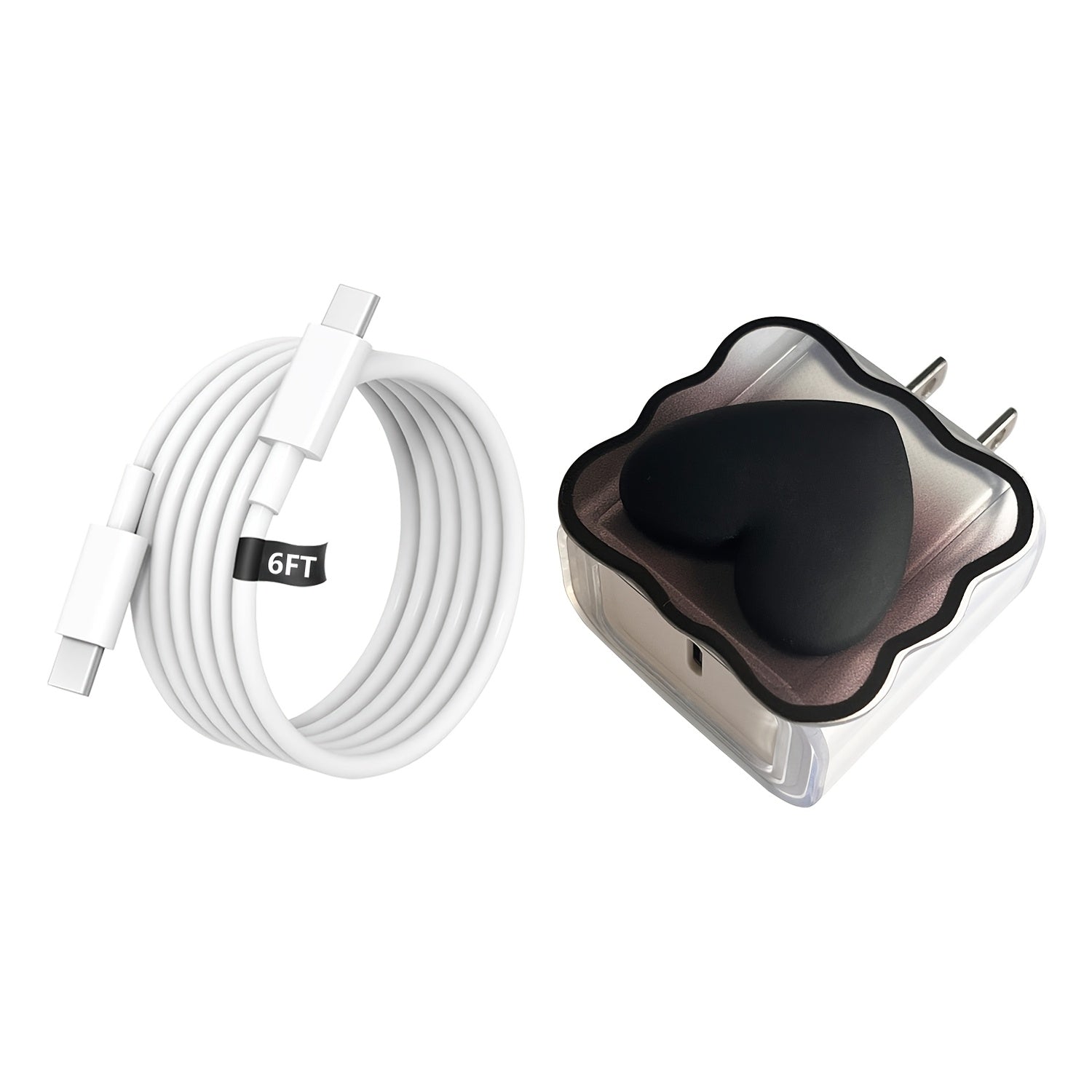 20W PD USB-C Fast Charger with Heart-Shaped Design, Includes 6ft Cable for Samsung S24/S23/S22/S21/S20 (Plus Ultra), 20/10/9/8, Pixel 6/5/4 Pro XL - Multicolor Options, Mobile Device Charger|Decorative Cable|Pastel Charging Accessories, Fast Charger for A