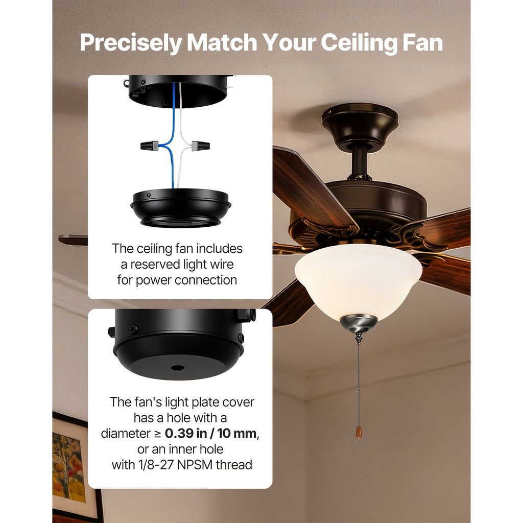 Ceiling Fan Light 1Pc Bowl Shape Pull Chain Design 750lm 110V Plug-Free S001 Available for All Stores