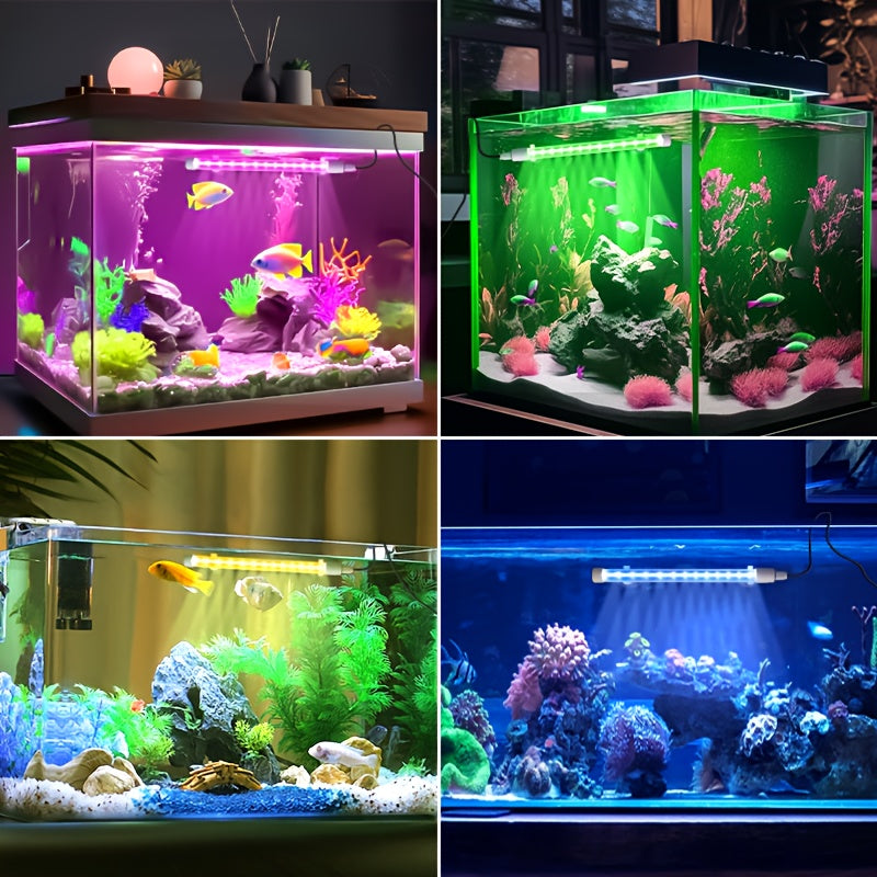 智能RGB水族馆景观灯，18种颜色和动态模式，宠物水族馆装饰LED灯条，带定时器的4键控制，RGB鱼缸灯的5级亮度调节，USB供电的水生藻类灯，产品附着在透明鱼缸的外部