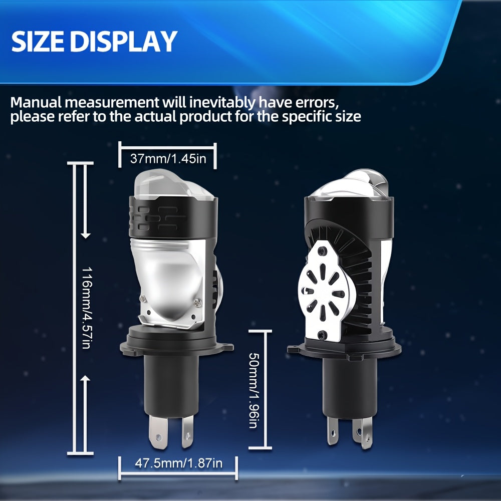 1pc/2pcs H4 Bulb 55000 Lumens 350W Extremely Bright 6000K White Light High/Low Beam Function with Clear Cutoff Line H4/9003/HB2 12V 24V Auto Motorcycle Mini Projector Lens, No Battery Included