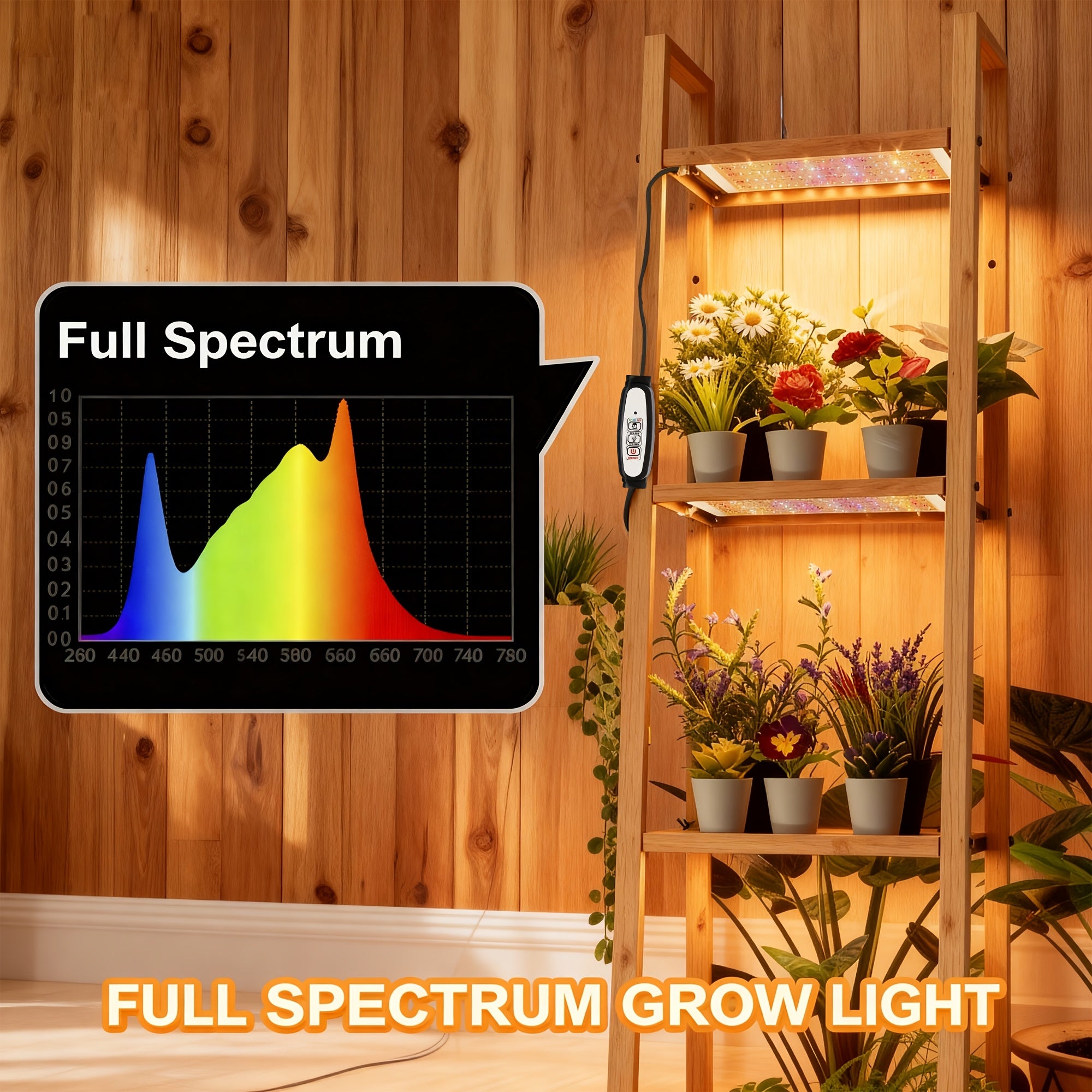 USB Powered LED Plant Grow Light, Full Spectrum Plant Light Strip with 4-Level Dimmable Brightness and Auto On/Off Timing Function. Built with 100 LED Beads, ideal for seedlings, vegetables, flowering plants and succulents