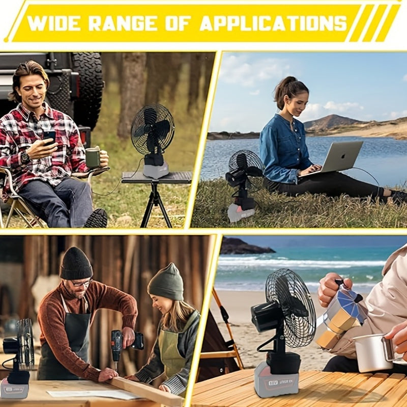 Portable 18V Battery Powered Cordless Fan, Cordless Jobsite Fan, 20W 3500RPM Low Voltage Protection Brushless Motor Fan, Industrial USB Port, Outdoor Use (Battery Not Included)