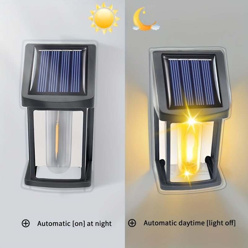 2-Piece (White) LED Solar Wall Light, Sensor Tungsten Filament Outdoor Courtyard Wall Lighting Lamp, Waterproof Decorative Balcony Light, Suitable for Patio, Porch, Deck and Outdoor Use | Durable Outdoor Lighting, Outdoor Solar Light