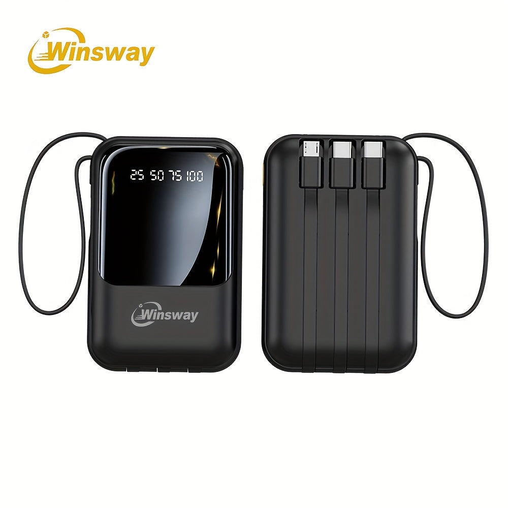 Winsway 10000mAh Portable Lanyard Power Bank With Large Capacity And Fast Charging. Built-in 4 Cables To Charge 4 Mobile Devices At The Same Time. LED Display Screen Is Clear And Convenient. A Must-have For Travel Christmas Gifts