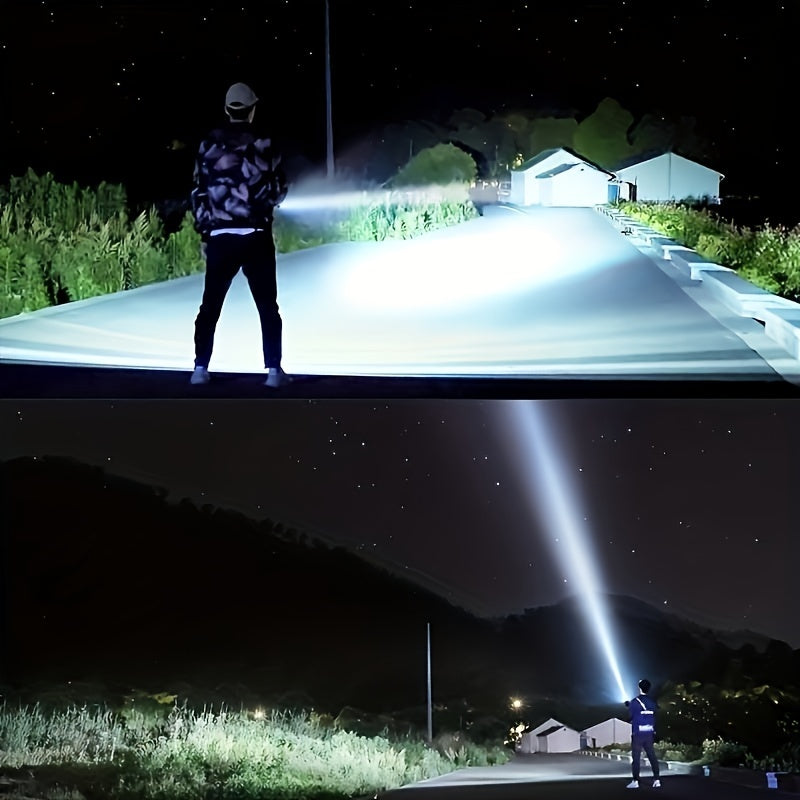 3 Styles USB Charging LED Spotlight Flashlight, High Lumen Upgraded XHP70/XHP50/XPE, 4 Modes Bright Searchlight, Portable Flashlight with Bracket, Ideal for Camping, Hiking