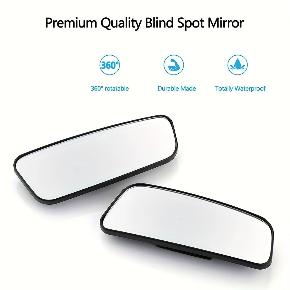 2PCS Rectangle Blind Spot Mirrors Universal Fit for All Vehicle Models, Flat Wide-Angle Adjustable Side Rearview Mirrors, Front Mount, Left Side Installation