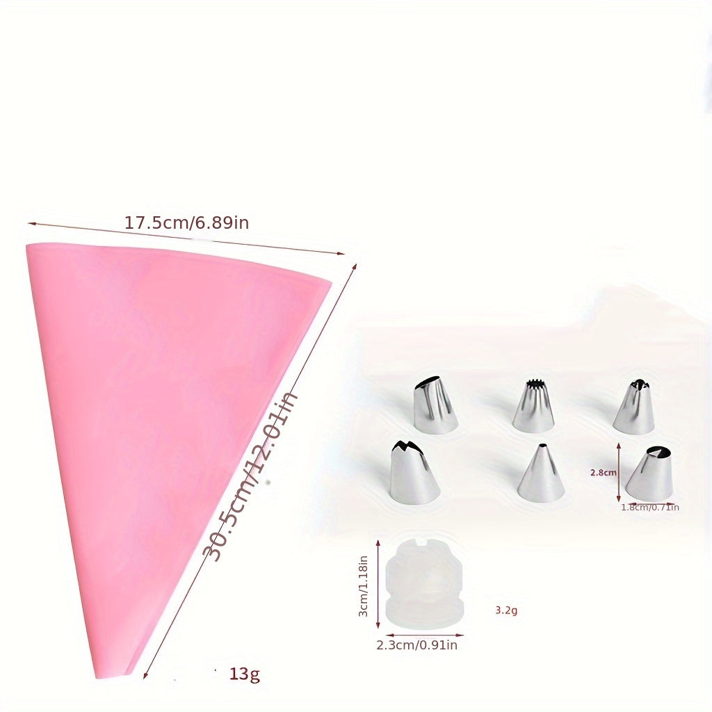 Reusable EVA Piping Bag Set with Stainless Steel Nozzles, Cake Decorating Tools for Puff Cream Icing