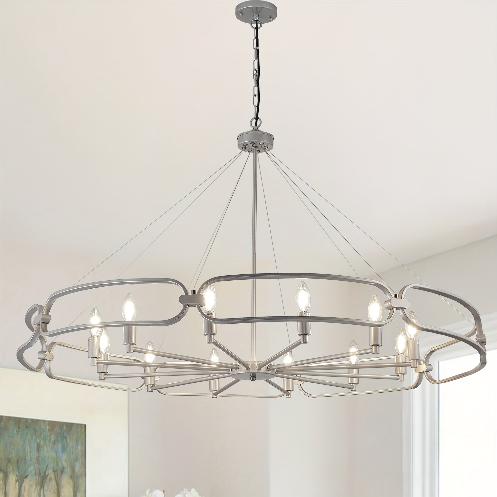 Mid-century modern style candlestick chandelier, 12-light farmhouse island pendant light