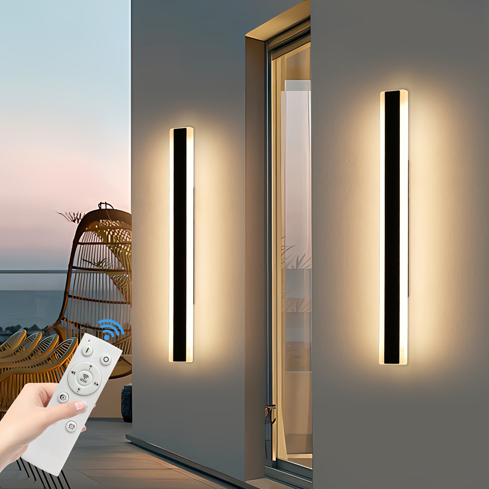 1/2-Piece Modern Outdoor Wall Light, 10%-100% Dimmable Linear Exterior Wall Light, IP65 Waterproof 3000K/4500K/6000K Long LED Wall Light with Remote Control Dimming, Heavy-Duty Hardwired Installation, Suitable for Porch, Garage