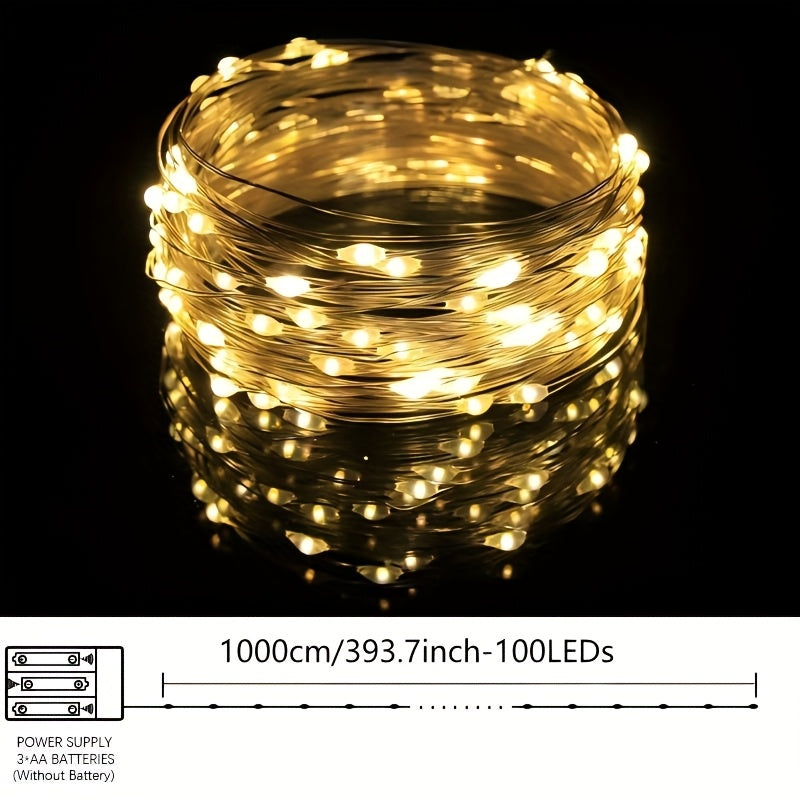 神智科技 LED 铜线灯 - 暖白光，提供 393.7 英寸/787.4 英寸长度，带电池盒，易于开/关开关，可弯曲、扭曲和塑形成各种设计，非常适合房间和家居装饰