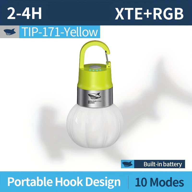 1Pc Portable Flashlight Camping Lantern, SMILING SHARK XTE+RGB Tent Light TIP171, 10 Modes Multi-Color Lamp, Type-C Rechargeable, Removable Lampshade, Hooked Bottle Cap Light, Portable for Outdoor Camping