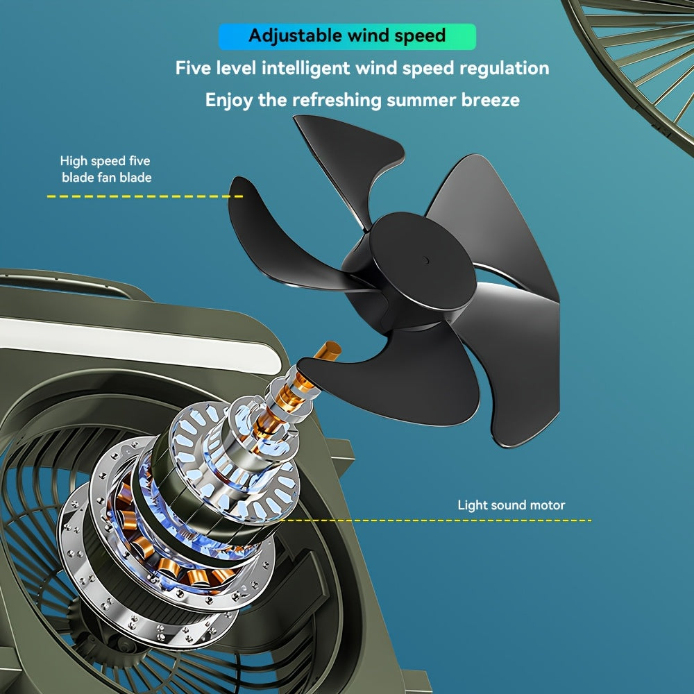 1Pcs 3-in-1 Desktop Fan, 5 Speed Levels, 3 Light Modes, 4000mAh Battery, USB Rechargeable, Portable Quiet Fan for Camping, Home and Office