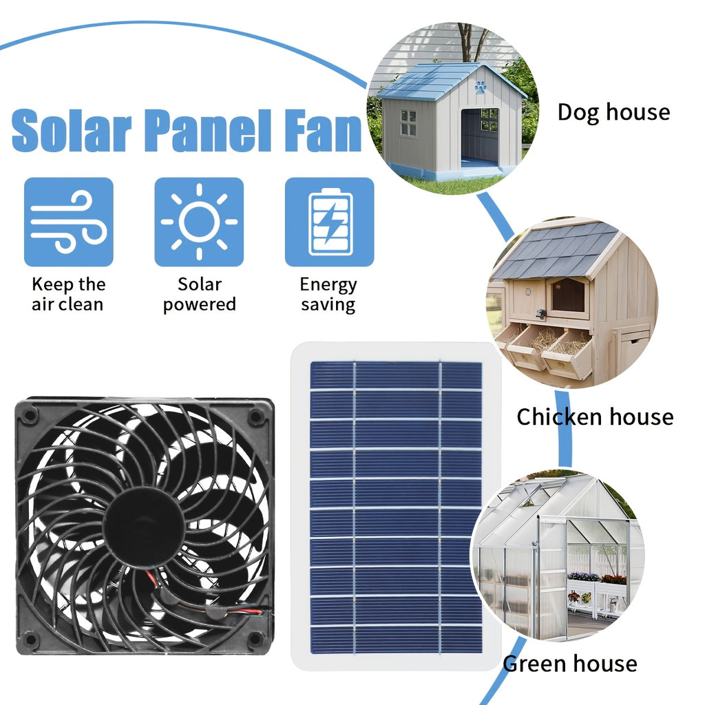 1 Piece Solar Panel + Fan, Solar Powered Electric Fan Without Battery, Detachable Solar Panel, Ideal for RV, Camping, Chicken Coop, Greenhouse, Shed, Pet House and Window Installation