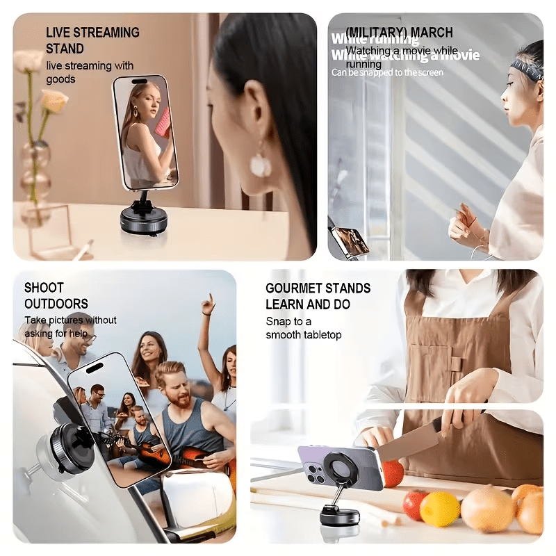 Magnetic Phone Holder Set – Rotatable Car Vacuum Suction Cup Phone Mount, Telescopic & Foldable, Swivel Magnetic Phone Stand. Made of Alloy Steel with Ultra-Strong Suction Cup.