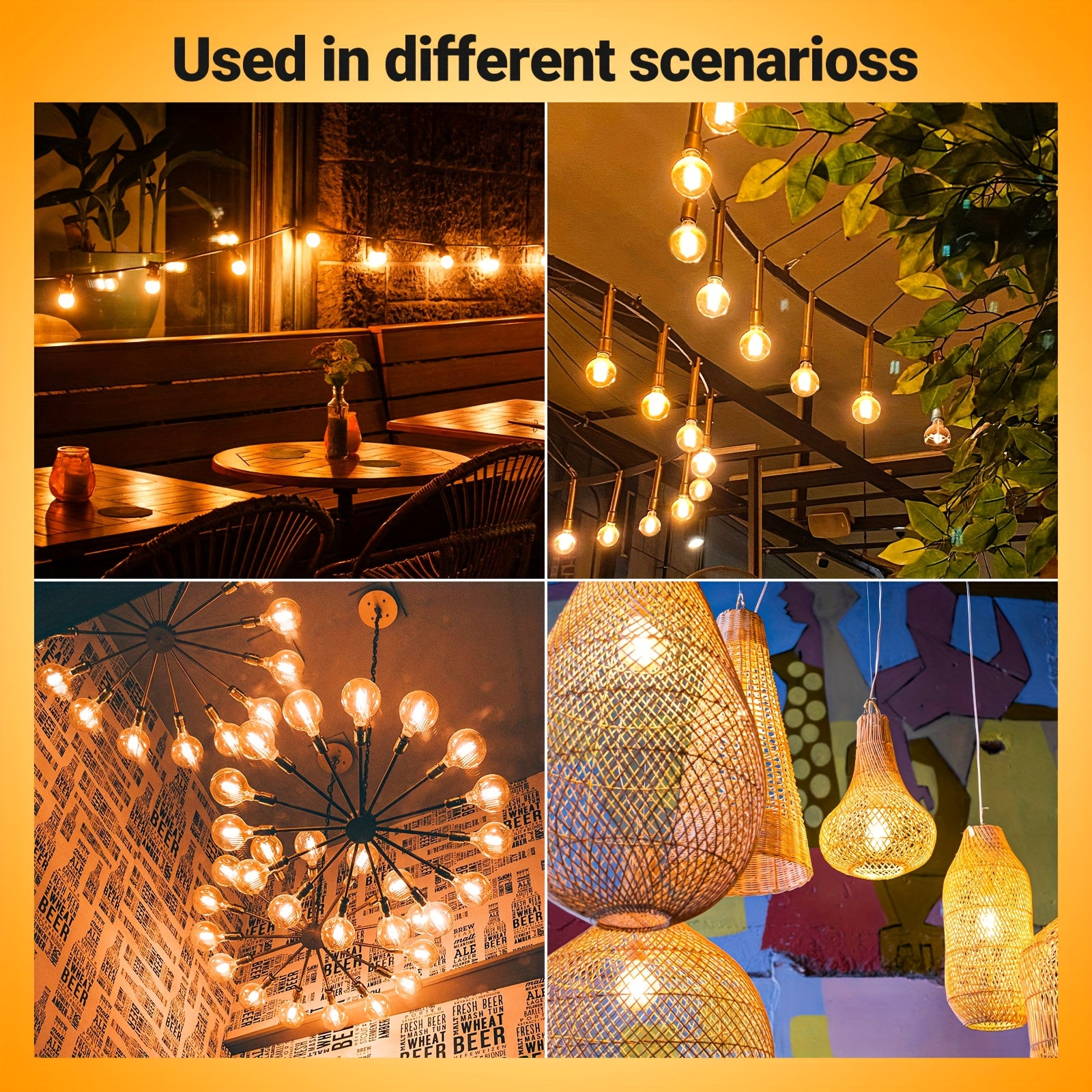 6-pack, G16.5 candelabra globe bulb, 4 watt 120V LED bulb, 450 lumens, 2700K warm white, 5000K cool white, E12 base Edison G50 LED bulb, G50 globe bulb suitable for chandeliers, vanity lights and pendant lights