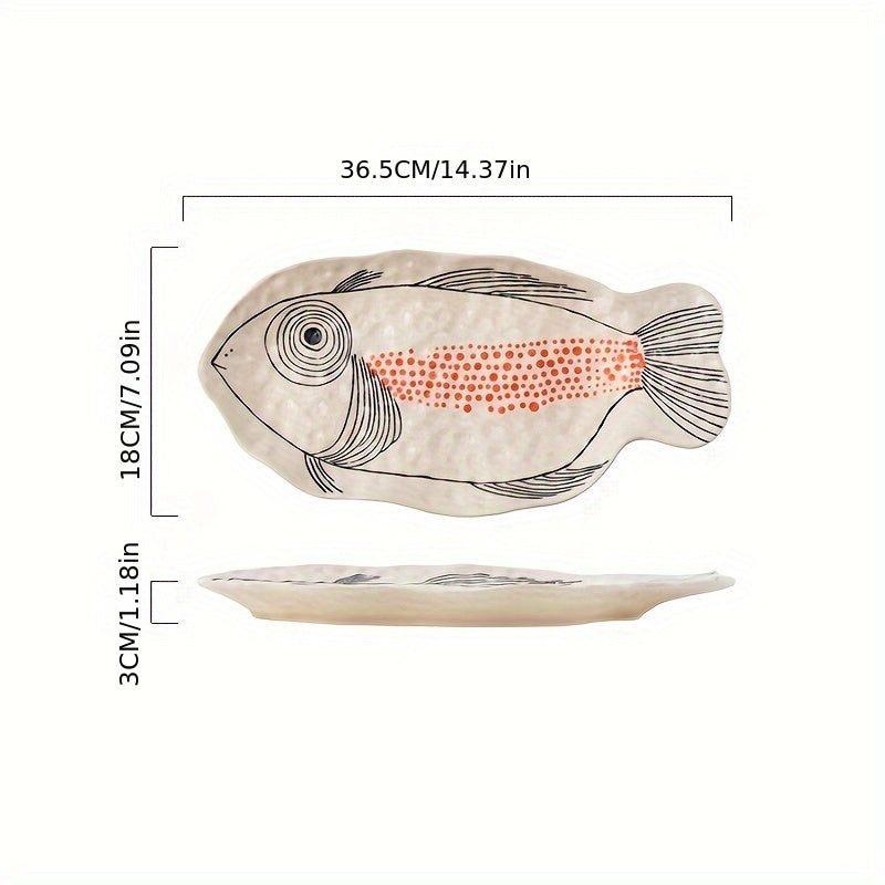 Elegant Hand-Painted Ceramic Fish Plate - Large Oval, Animal Theme, Perfect for Steamed Fish & Table Décor