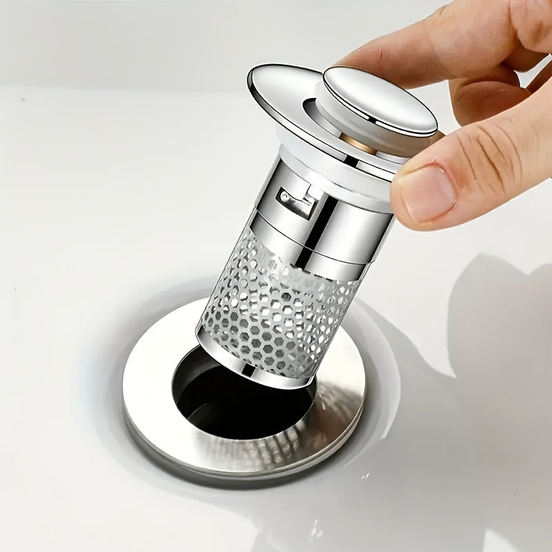 Heavy Duty Bathroom Sink Drain Stopper – Odor Proof & Rustproof, Hair Catcher, Fast Draining, Easy Fit for Bathtub, Shower, Stainless Steel Sink Strainer, Kitchen Drain Plug, Simple Cylinder Design, Modern Metal Finish, Home Upgrade