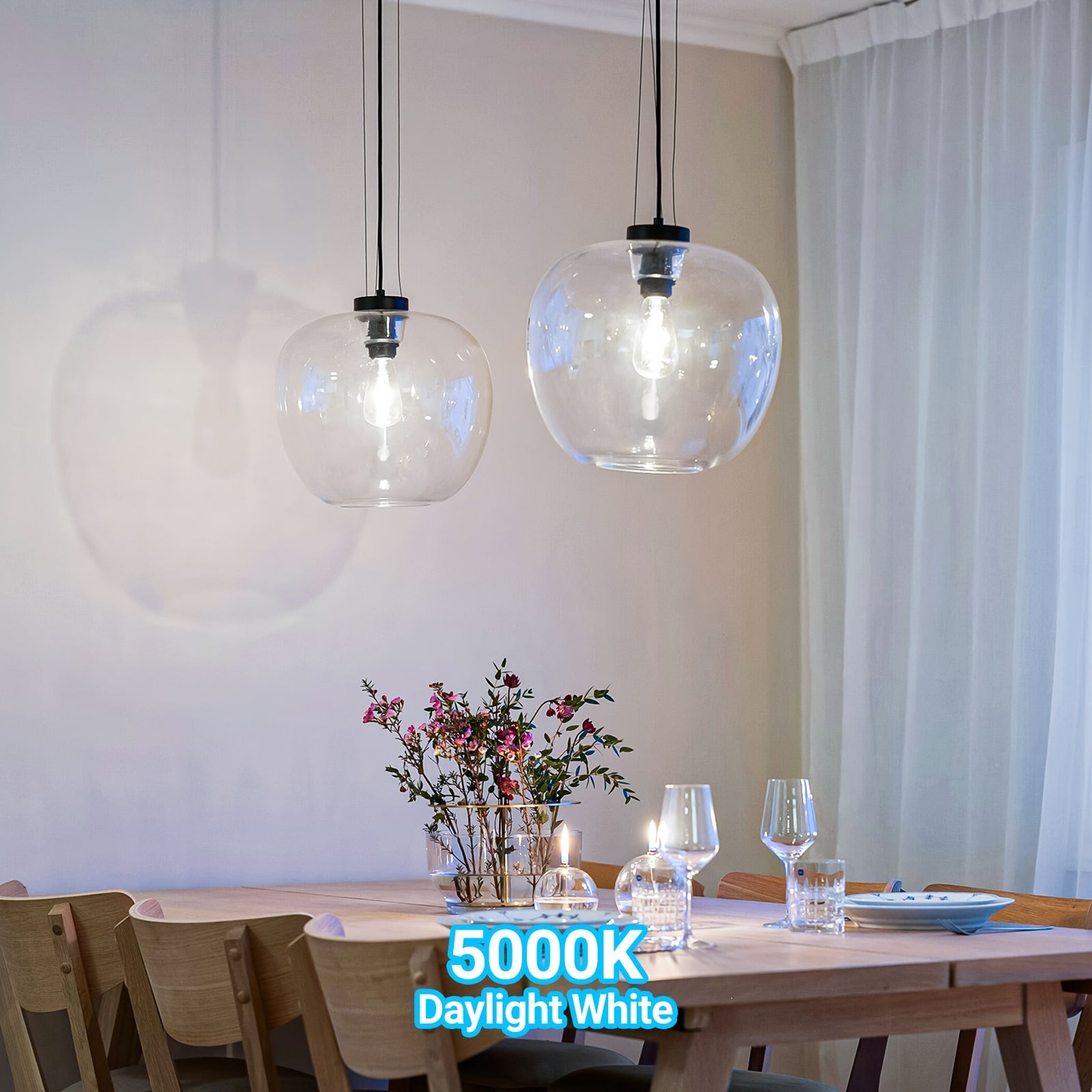 ALLU LED Edison bulb 8W, 1100 lumens dimmable LED bulb, 5000K cool white & 2700K warm white, 4000K daylight white, ST21/ST64 LED filament bulb, CRI 85+, E26 medium screw base, flicker-free, 6-pack, ETL certified