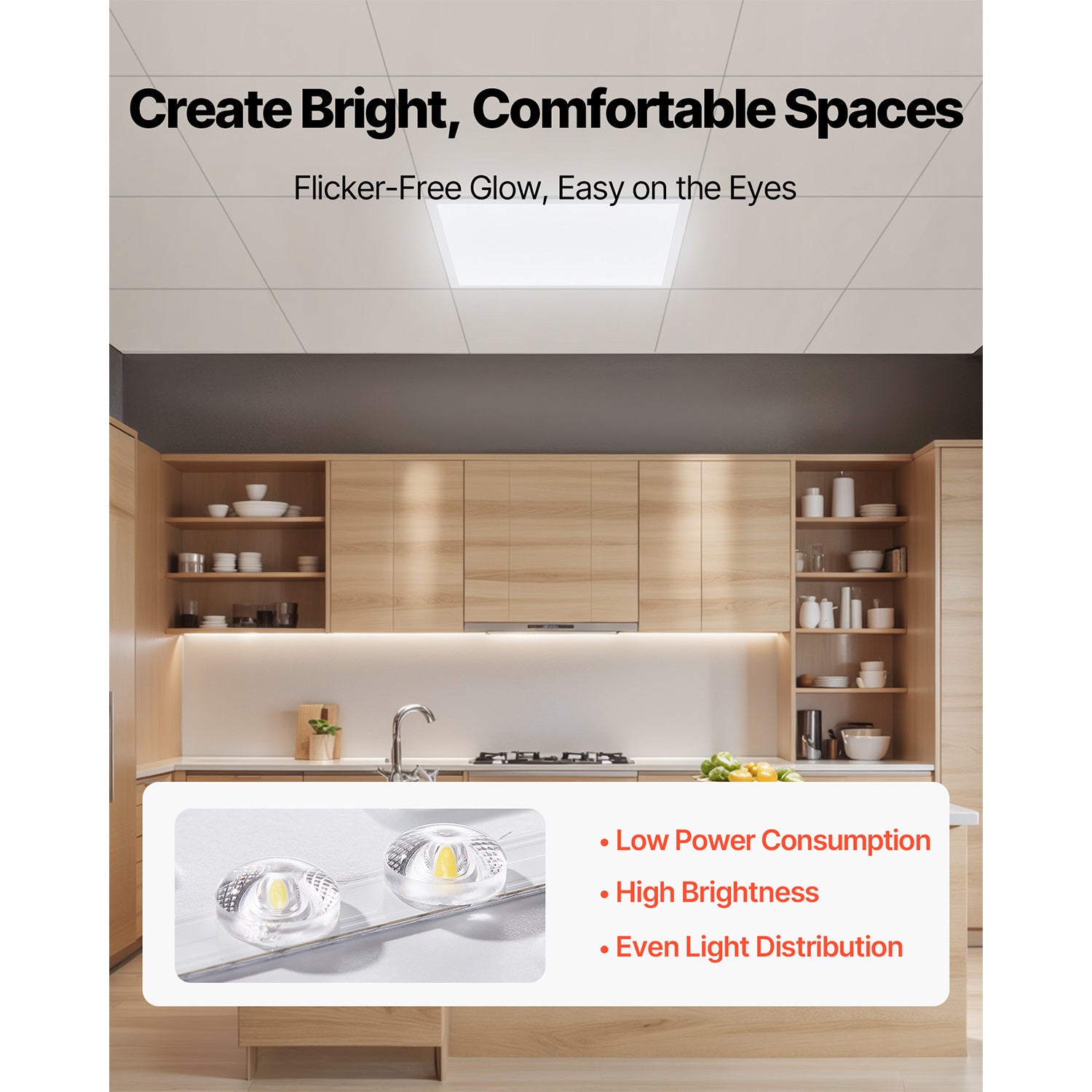 VEVOR 2x2 ft LED Flat Panel Light, 5700 Lumens, Recessed LED Ceiling Fixture, 3 Color Options 3000K/4000K/5000K, 25W/30W/40W, 0-10V Dimmable, Ultra-Slim Design Suitable for Home Kitchen, 4-Pack