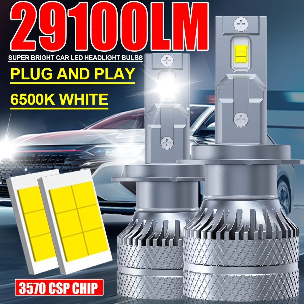2-Pack Car LED Headlight Bulbs, Providing 29100 Lumens Brightness, 6500K Color Temperature, 220W Power, Designed Canbus Error-Free, Offers 600% Higher Brightness, Suitable for High/Low Beam Applications, Compatible with H1